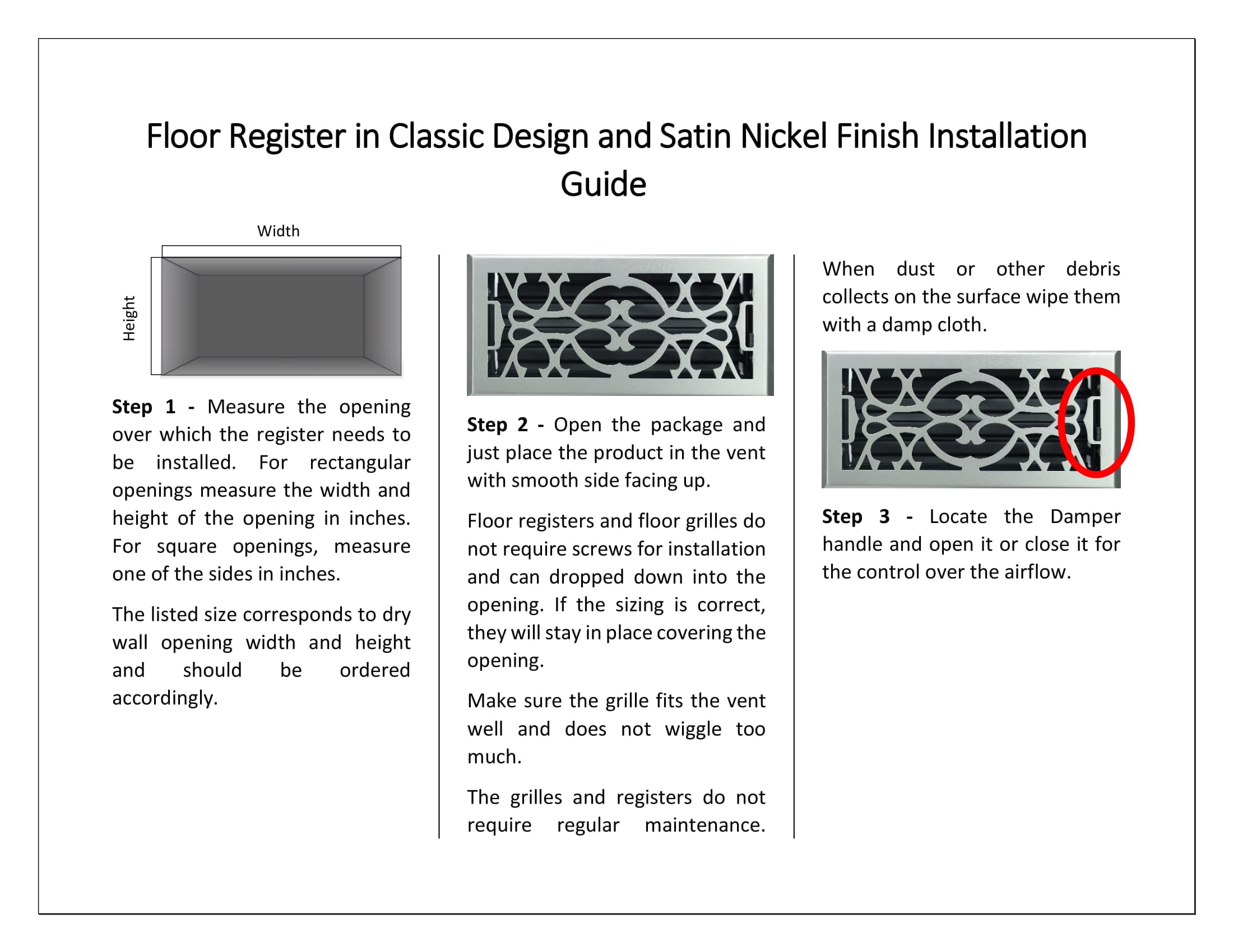 10 in. W x 4 in. H Floor Register in Classic Design and Satin Nickel Finish for Duct Opening of 10 in. W x 4 in. H