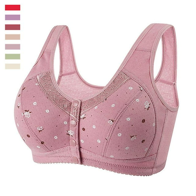 Front Close Button Cotton Bras For Older Women No Wire, Buckle Bra, Large Size Bra