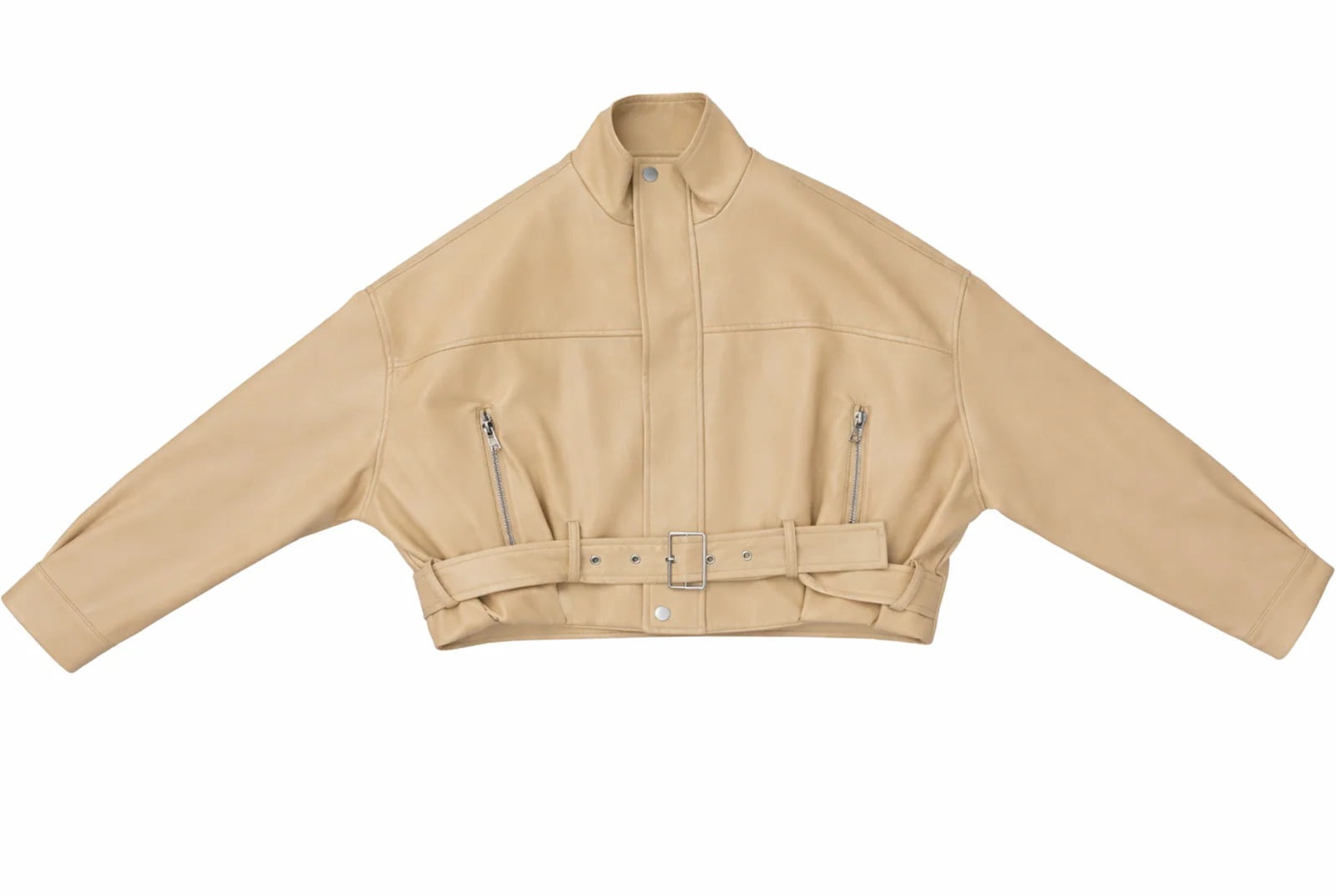 Forever 21 Faux Leather Belted Cropped Jacket, Color-Cream, Size-S
