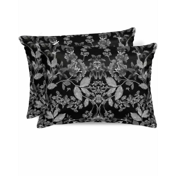 Hokiten King Size Pillow Cases Set of 2, Pillow Covers for Bed, Black and White Floral Satin Pillowcases with Zipper for Hair/Skin, Modern Oil Painting Abstract Art 20x36 Inches