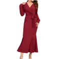 thumbnail image 2 of FcBaudy Robe à Manches Longues Col en V, Robes d'Été pour Femmes, Robes de Mode Féminine Col en V Manches Longues Robe Unie Sirène Robes Femmes Robe, 2 of 8