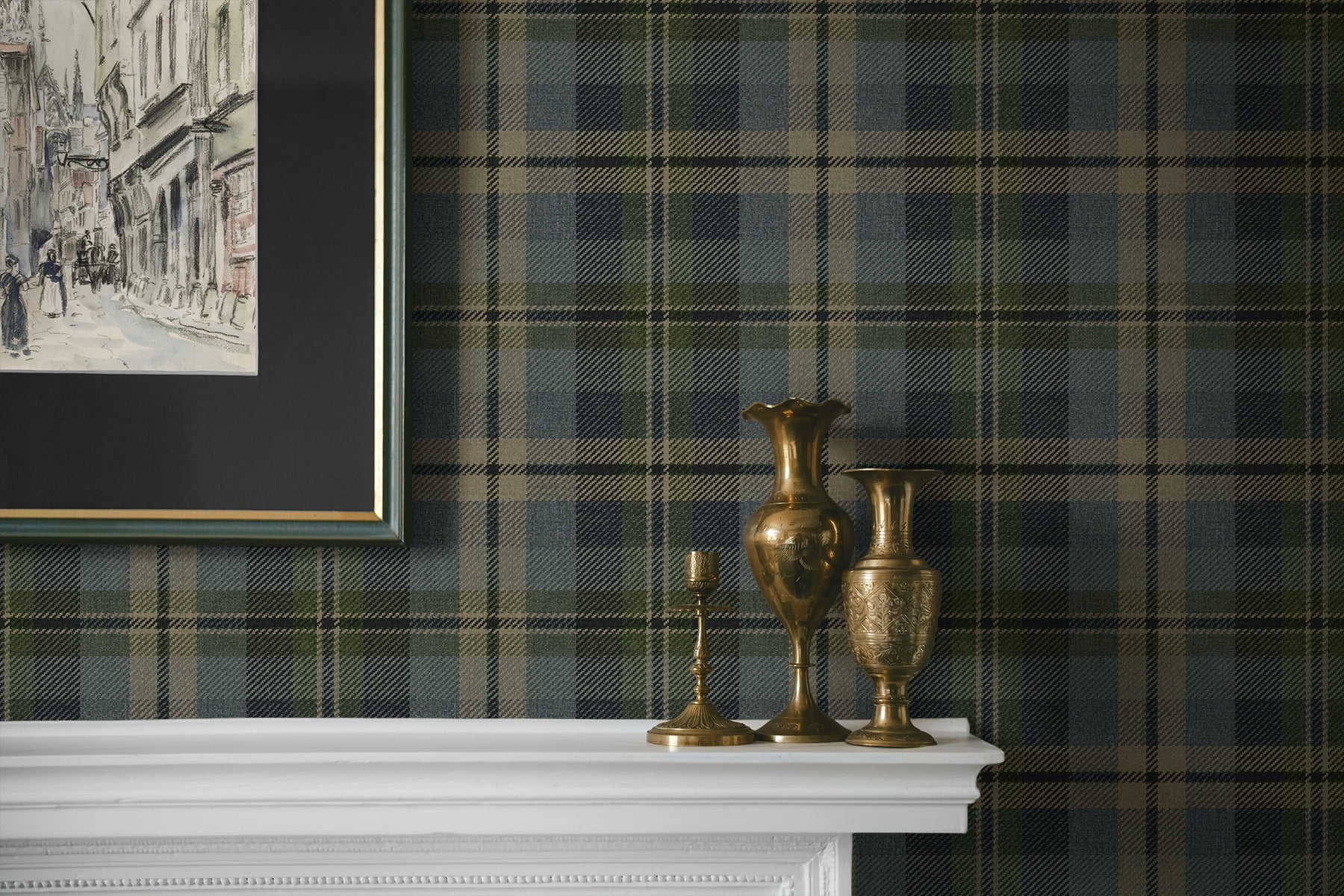 Harry & Grace Deep Sea Thornbury Tailored Plaid Peel and Stick Wallpaper - 20.5 in. W x 18 ft. L Roll