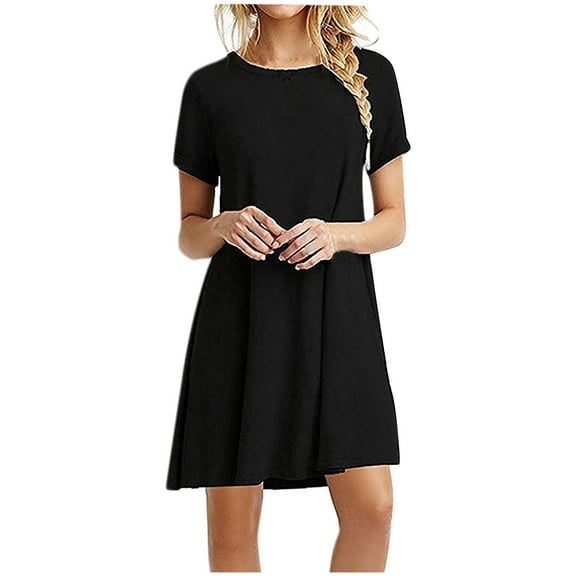 Pntutb Womens Plus Size,Fashion Women's Casual Short Sleeve O-Neck Solid Ladies Loose Mini Dress