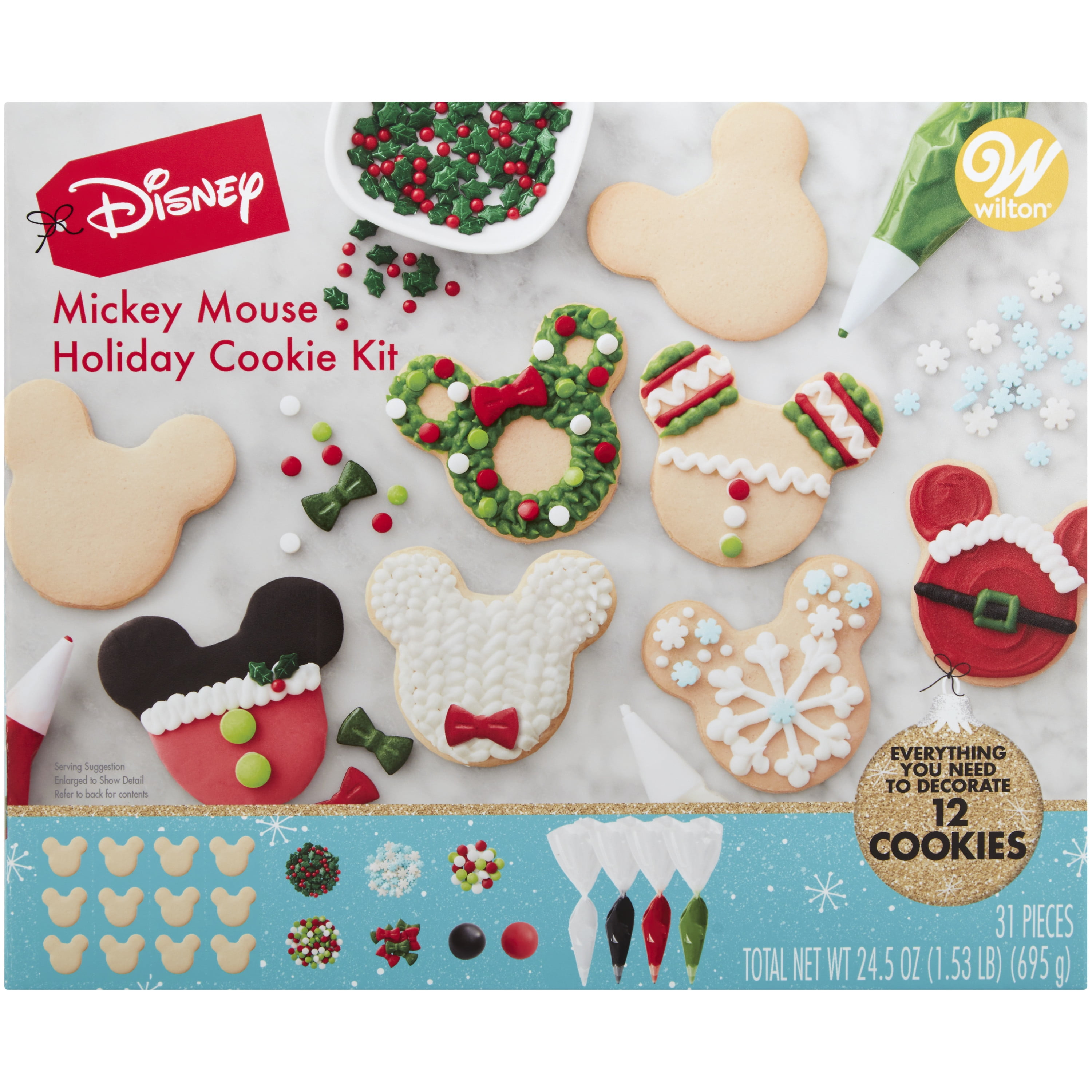 Wilton Pre-Baked Ready to Decorate Disney Mickey Mouse Holiday Cookie Kit, 31-Piece