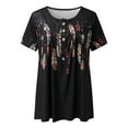 thumbnail image 4 of hoksml Vêtements d'Automne pour Femmes 2022 Mode Grande Taille Femme Décontractée Col Rond Imprimé Blouse Manches Courtes T-Shirt Tunique d'Été Hauts Liquidation, 4 of 4