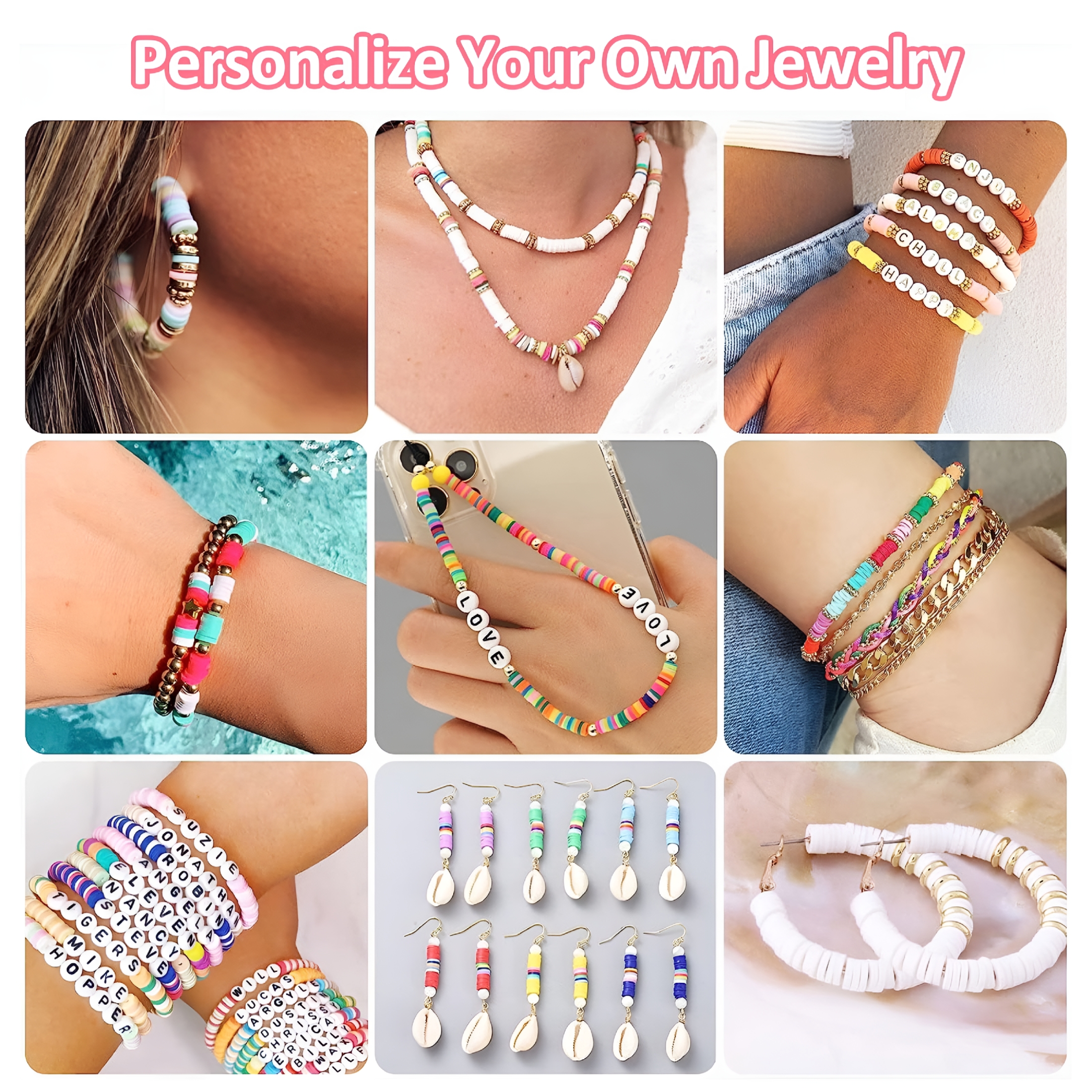 BESTSKY 2026 New Clay Beads Bracelet Making Kit 72 Colors Clay Beads Crafts Kit with Pendant Diy Clay Beads Spacer Beads Kit with Letter Beads and Elastic Strings for Jewelry Necklaces Bracelets