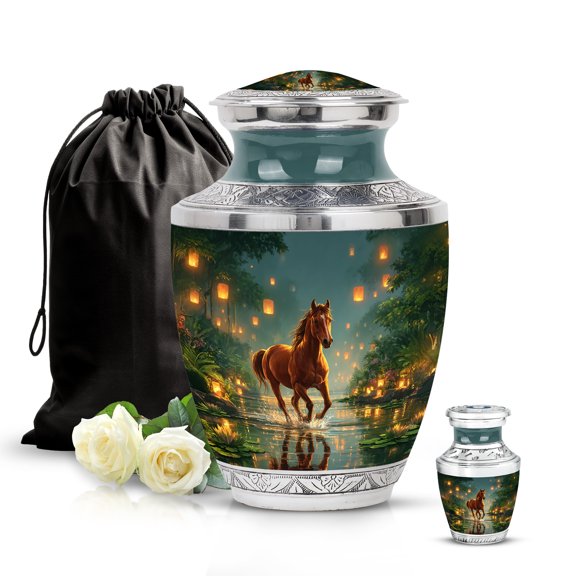 SABURIAL Horse Urn - Mini Tribute Urn For Men Ashes - Perfect Large Urns For Adult Human Ash - Beautiful Cremation Urns For Women Ashes - Combo - 10 Inch Large & 3 Inch Small