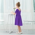 thumbnail image 3 of Stelle Short Sleeve Sundress A-Line Knee Length Flared Swing Cross Back Skater Skirt Midi Dress for girls,Purple5T, 3 of 8