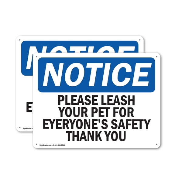 (2 Pack) Please Leash Your Pet For Everyone's Safety OSHA Notice Sign 24 Inch X 18 Inch Indoor / Outdoor Rust-Free Aluminum Metal Signs for Workplace, Workshop, and Construction Site,