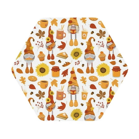 

Salouo Gnomes Autumn Harvest Print Round Coaster Drink Coasters Leather Bar Beer Beverage Coasters for Drinks Set of 4 for Tabletop Protection Coffee Table Decor