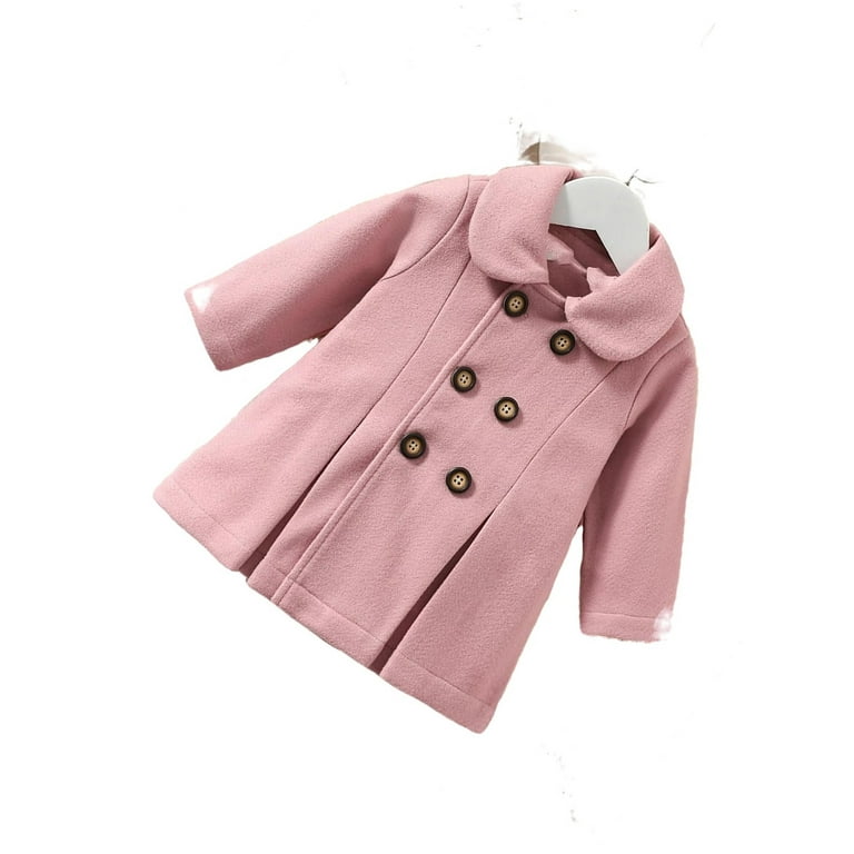 Plain Collar Pea Coat Long Sleeve Dusty Pink Baby Coats Baby s