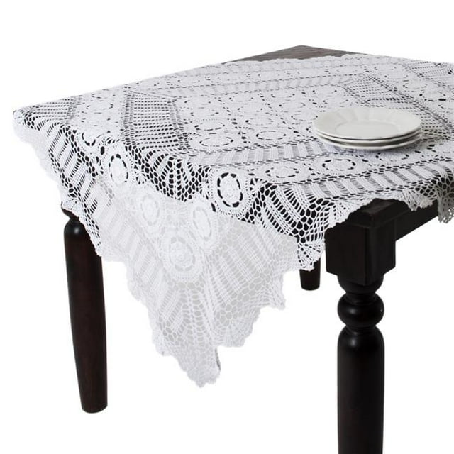 Saro Lifestyle Linge de Table Carré 54 Po. Fait Main en Dentelle de Coton Crochet - Blanc