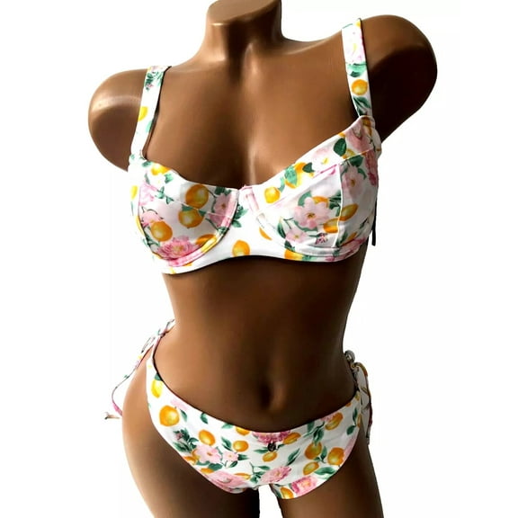 Victoria's Secret Swim Wicked Bikini 2 Piece Set Cheeky Bottom Lemon Floral Size 34C/Medium Bottom NWT