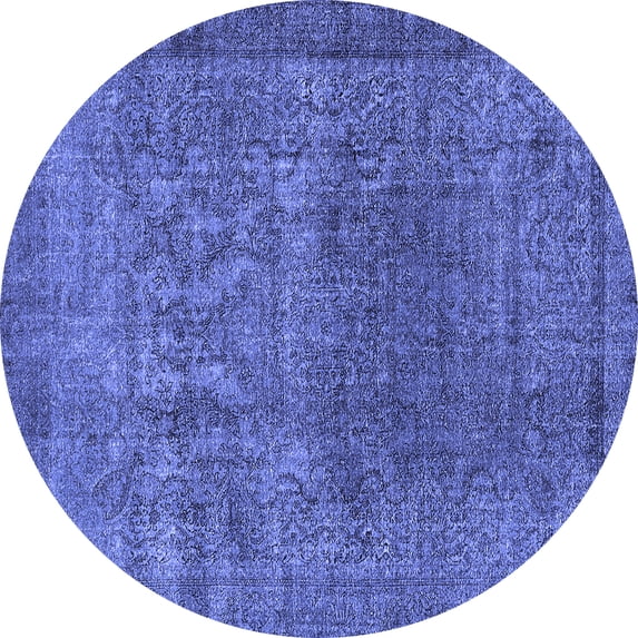Ahgly Company Machine Washable Indoor Round Oriental Blue Industrial Area Rugs, 6' Round