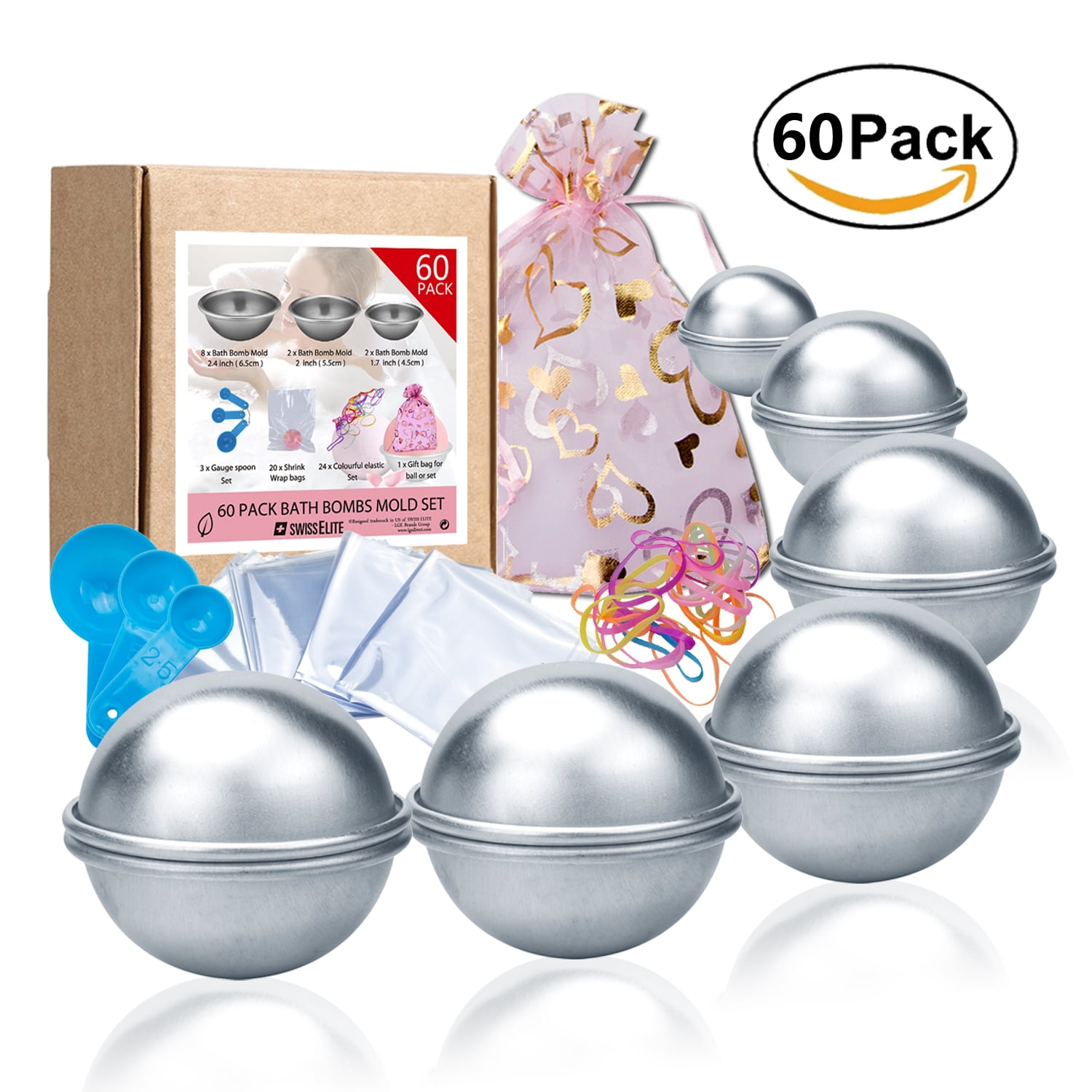 1 Barrel 6 Stamps Pink Bath Bomb Mold Kit & Bath Bombs Press for DIY Making Supplies Tool