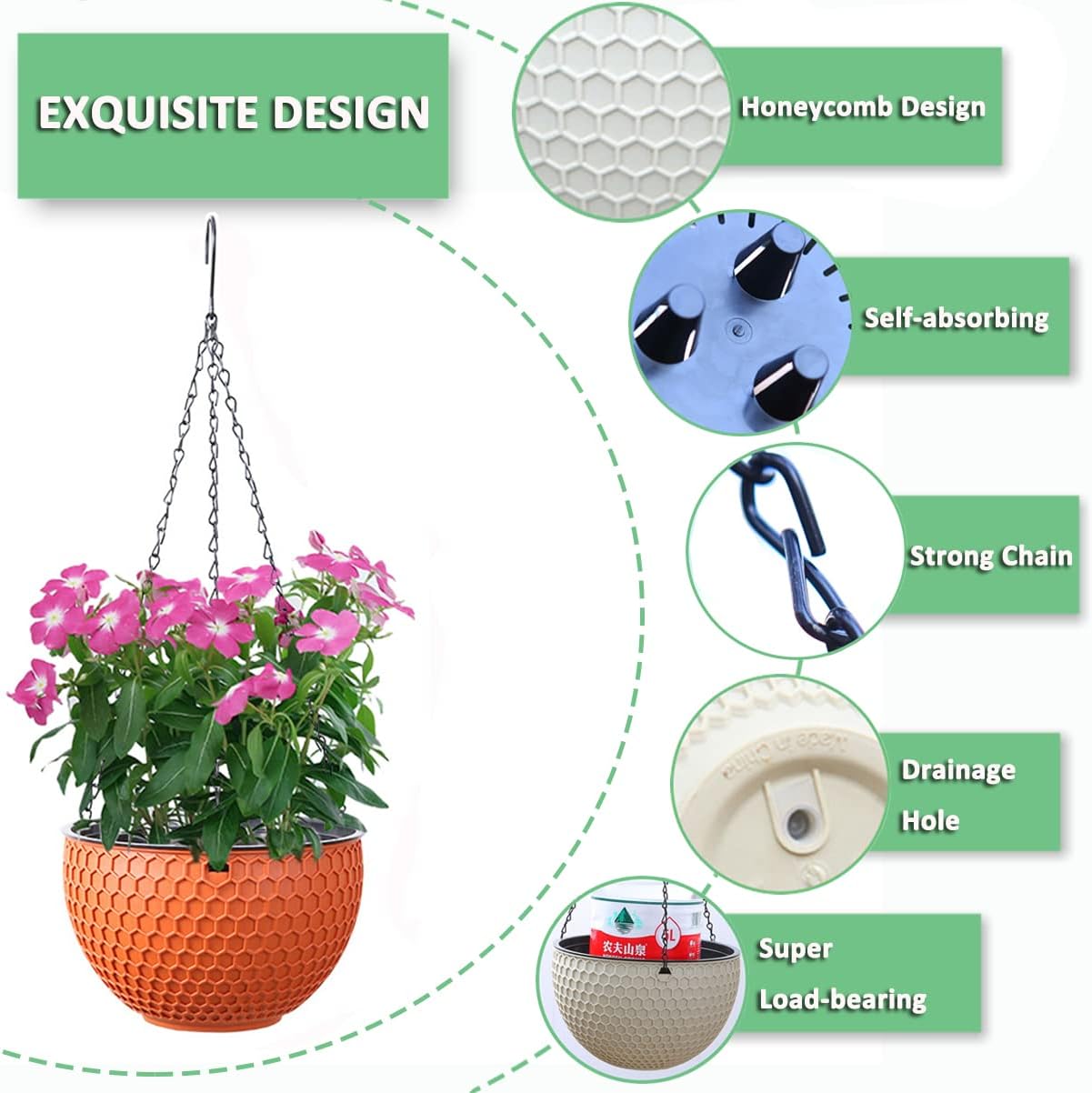 8.3 Inch Hanging Planters for Indoor Plants, Outdoor Garden Planter Pots, Honeycomb