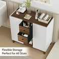 thumbnail image 3 of Vividwood Bathroom Storage Cabinets with Drawers and Doors, Kitchen Storage Cabinet with Adjustable Shelf, Floor Sideboard Buffet Cabinet for Living Room, Kitchen, Hallway, Dining Room, White Walnut, 3 of 8