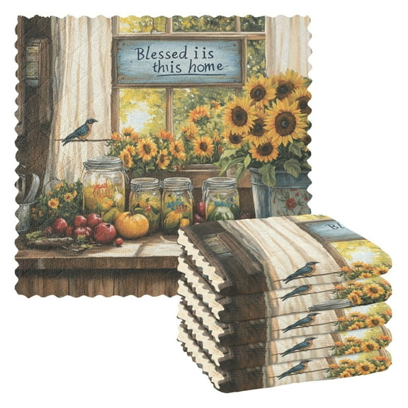 Qxltty Beautiful Country Kitchen Kitchen Towels Set of 6 Ultra Soft Absorbent Quick Drying Dish Cloths 11 x 11in