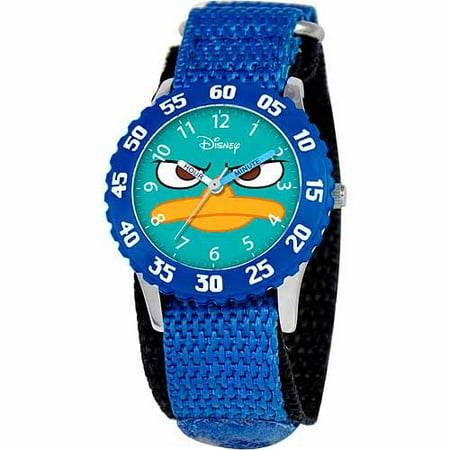 Disney Agent P Boys' Stainless Steel Watch, Blue Strap