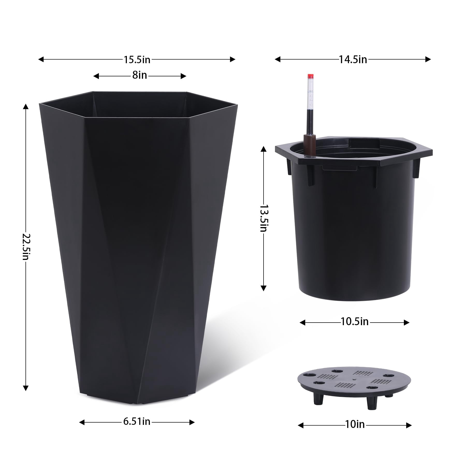 Heavy Duty Tall Planters for Outdoor Plants, Indoor GrandePlant Pots, Boxes, Trees, Flower Pots, with Water Level Monitor and Wheels, 2-Piece Set, Built-in Drainage, Front Porch Decor