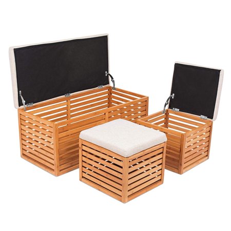 Birdrock Home Bamboo Storage Bench And Ottomans Set Bamboo Bench