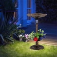 thumbnail image 6 of Bronze Standing Pedestal Birdbath & Feeder Combo - Solar Powered Lamp Lotus Leaf Bowl Flower Planter Weather-Proof for Garden, 6 of 10