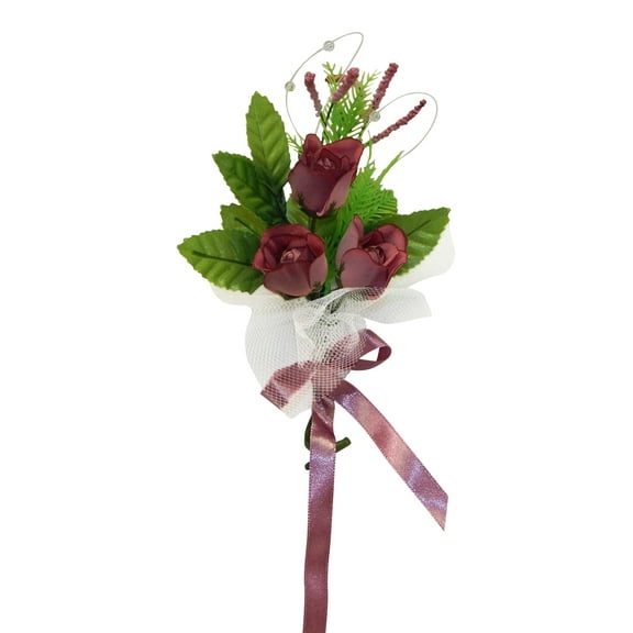 Paradise Blush Pink Rose with Lace 11in Fake Flower Faux Foliage Hand Wrapped Boutonniere for Craft Garden Outdoor Bouquet Arrangement Ceremony Wedding Arch Floral Wall Aisle Decor (Mauve, Set of 2)