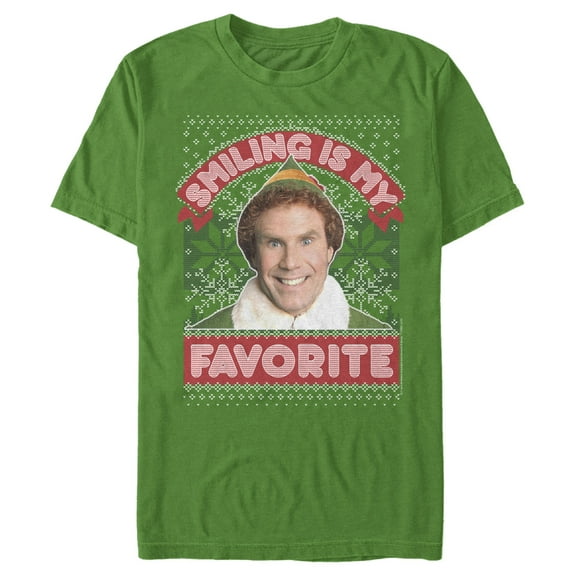 Men's Elf Buddy Smiling Is My Favorite Ugly Sweater Print Graphic T-Shirt