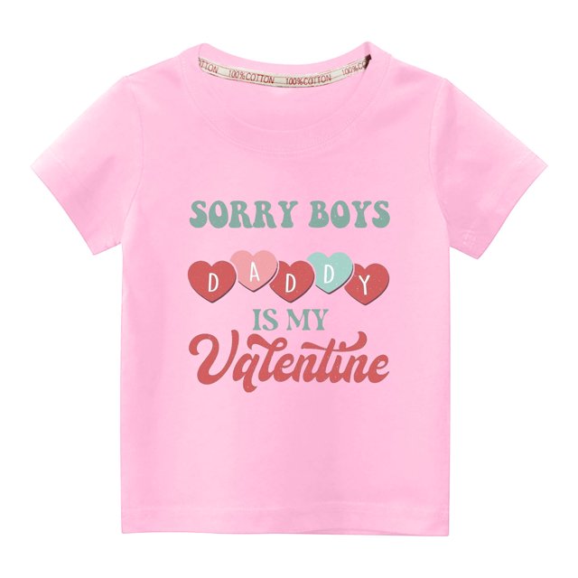 Pisexur Mode Mignon pour Tout-Petits Garçons Filles Couleur Unie Col Rond Saint-Valentin Imprimé Cœur Manches Courtes
