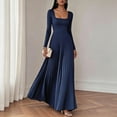 thumbnail image 2 of MYAOYI Womens Long Sleeve A-Line Dress Square Neck Pleated Maxi, 2 of 8