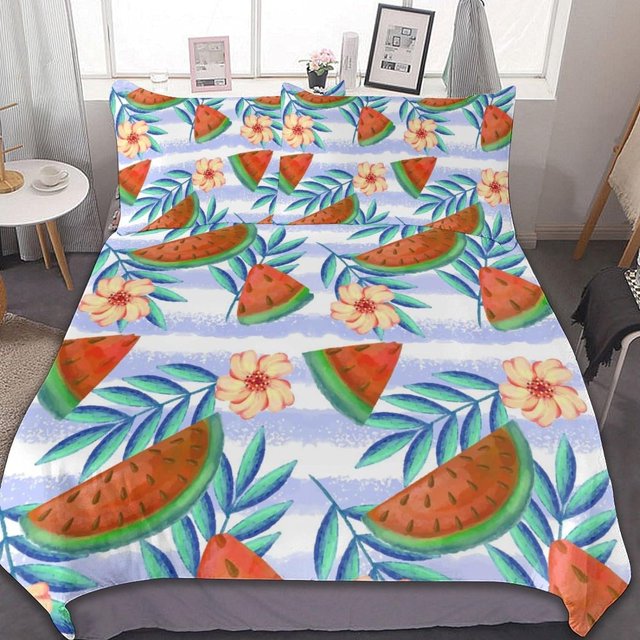 HAHDAXIA Watermelon Pattern Bedding Solid Comforter Set for All Seasons,3 Pieces(1 Comforter+2 Pillowcases),Soft Microfiber Bedding Set Queen(90"x90")