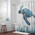 thumbnail image 3 of Summer Ocean Bathroom Shower Curtain, Blue Turtle Seagrass Plank Grain Waterproof Washable Soft Bath Curtain for Bathtub Decor with 12 Hooks&Grommet, 60x72 Inch, 3 of 9
