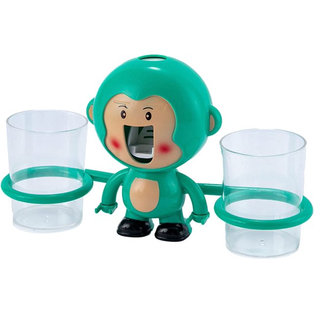 Kids Cartoon Automatic Toothpaste Dispenser Wall Mounted Toothbrush Holder with 2 Mugs Set for Bathroom