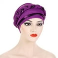 thumbnail image 4 of BKQCNKM Headbands for Women Headband for Washing Face Women Braid Hat Muslim Ruffle Cancer Turban Wrap Cap Headbands, Purple One Size, 4 of 7