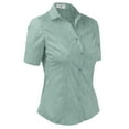 thumbnail image 2 of DOUBLJU Women's Slim Fit Plain Classic Short Sleeve Button Down Collar Shirt Blouse, 2 of 5