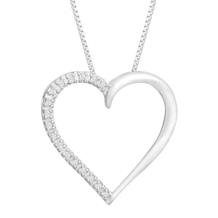 Diamond Open Heart Pendant - Open Heart Pendant Necklace with Diamonds in 14kt White Gold