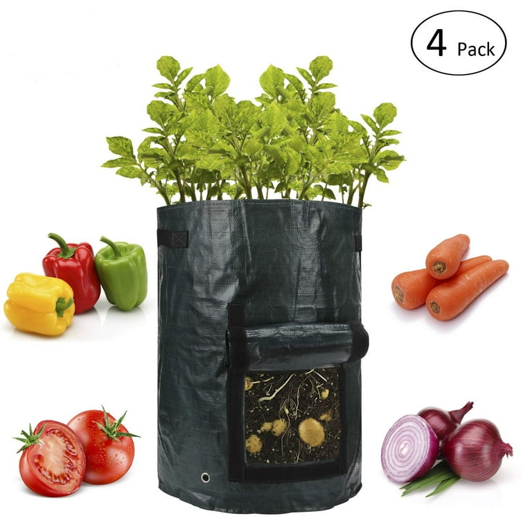 4 Pack 10 Gallon Garden Potato Grow Bags with Flap and Handles Aeration  Fabric Pots Heavy Duty 