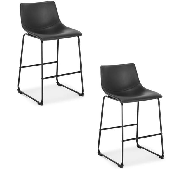 Tabouret moderne avec cuir PU et structure en acier thermolaqué noir mat.