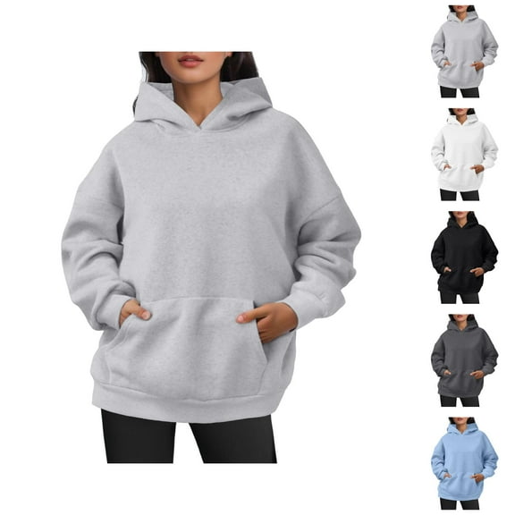 Essentials Hoodies for Women 2025 Long Sleeve Plain Oversized Hoodie with Pockets Hooded Sweatshirt Women Pullover