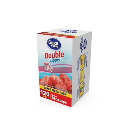 - Great Value Double Zipper Storage Bags, Quart, 120 Count