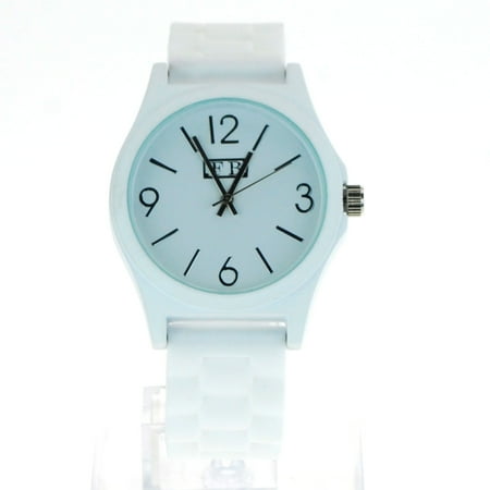 White White Gold Pocket Watch SA106 Womens Matte Minimal Modern Silicone Chain Band Round Analog Wrist Watch White ()