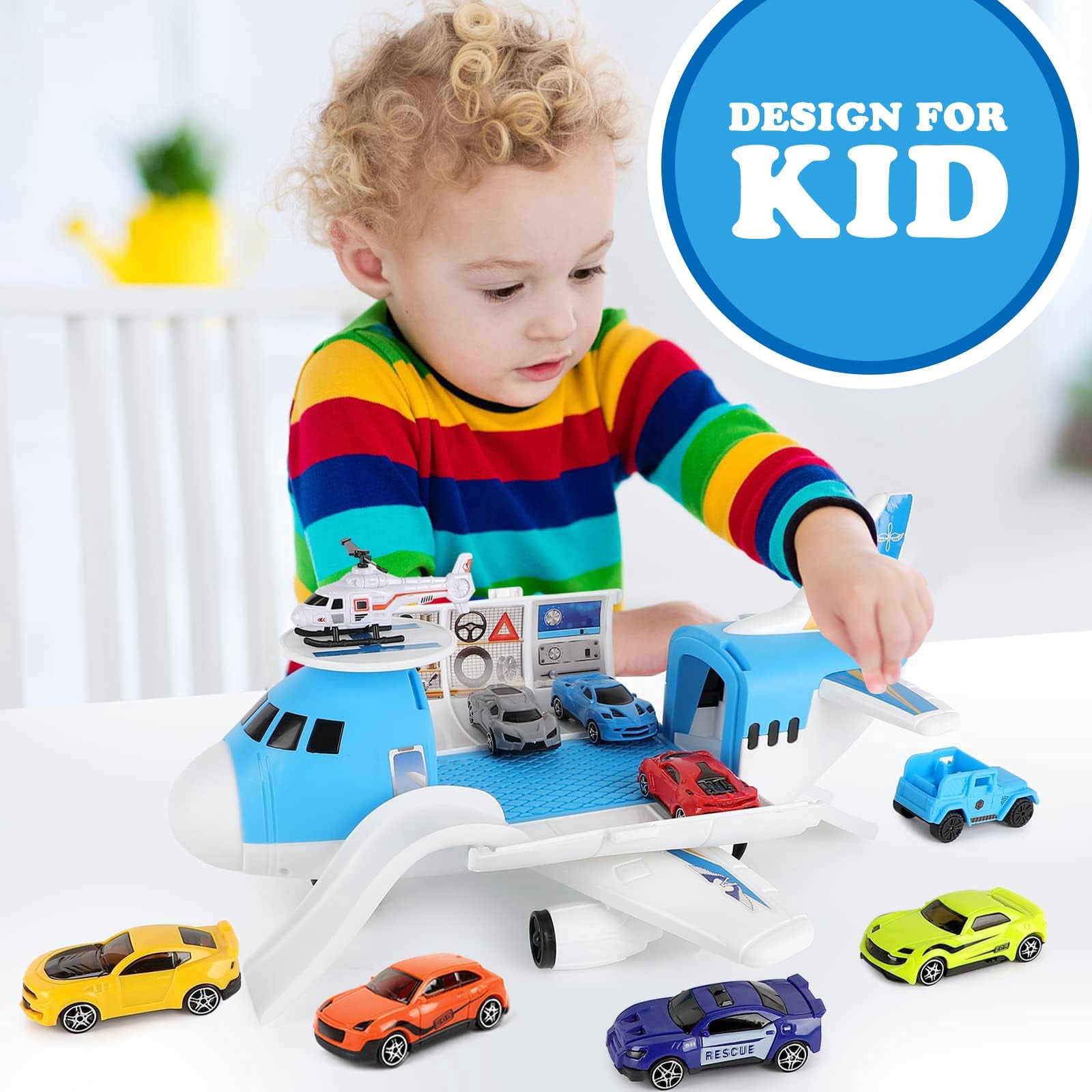 Airplane Toys for Toddlers 3 Years Old, Toy Airplane for Boys Age 4-7, Toys for 2 3 4 5 Years Old, Airplane Toy Set with 8 Mini Cars, Plane Toy for Birthday