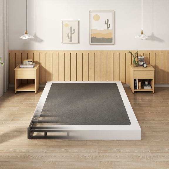 Bedofmine Box Spring Full Size Bed 4 Inch Low Profile, Heavy Duty Metal Box Spring Bed Base with Fabric Cover, Mattress Foundation, Easy Assembly, Noise Free, Black