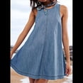 thumbnail image 4 of Vestido Vaquero Estilo Babydoll Sin Mangas para Mujer, Informal, de Verano, con Espalda Recortada, Corte A, Fluido y Bolsillos Azul XL, 4 of 10