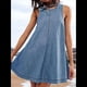 thumbnail image 4 of Vestido Vaquero Estilo Babydoll Sin Mangas para Mujer, Informal, de Verano, con Espalda Recortada, Corte A, Fluido y Bolsillos Azul XL, 4 of 10