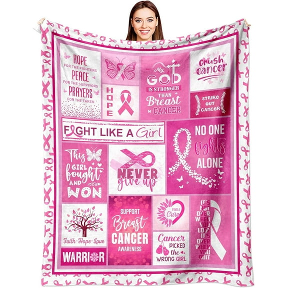 LHSHID Breast Cancer Gifts for Woman Breast Cancer Survivor Gifts for Women Breast Cancer Gift Pink Ribbon Breast Cancer Awareness Accessories Breast Cancer Throw Blanket 50x60in