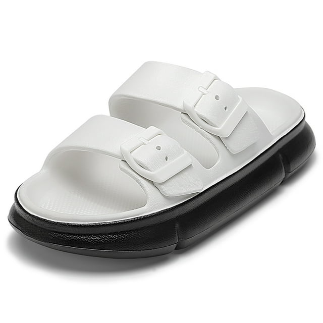 Women's Comfort Adjustable Double Buckle Flat Sandals Lightweight Footbed Slip on EVA Slippers