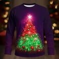 thumbnail image 2 of Feancey Christmas Long Sleeve Tee Shirts for Men Big and Tall Fashion Xmas Tree Print Crewneck Pullover Holiday Casual Loose Tshirts Purple M, 2 of 6