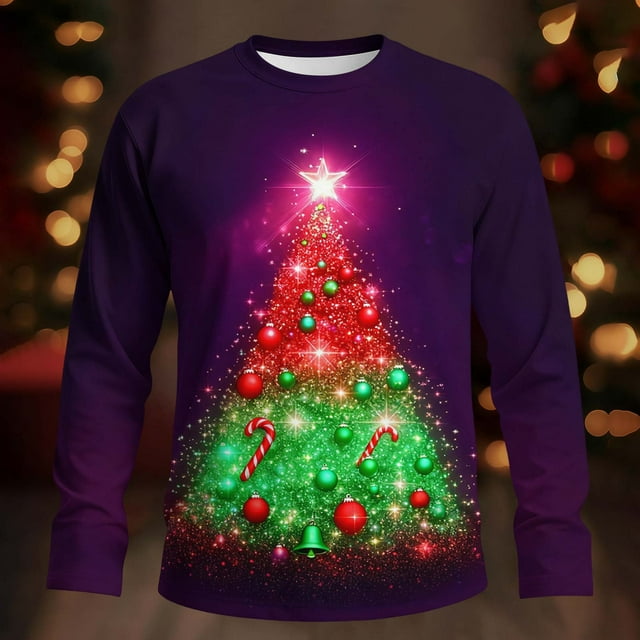 Amzcrzy Sudadera Para Hombre, Con Estampado Navideño, Informal, De Manga Larga Y Cuello Redondo, Color Morado, Talla 2Xl
