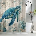 thumbnail image 2 of Teal Sea Turtle Coastal Small Stall Shower Curtain, Waterproof Shower Curtains for Bathroom, Vintage Summer Beach Nautical Washable Fabric Bath Curtain for Bathtub Decoration with Hooks 36x78 Inches, 2 of 9